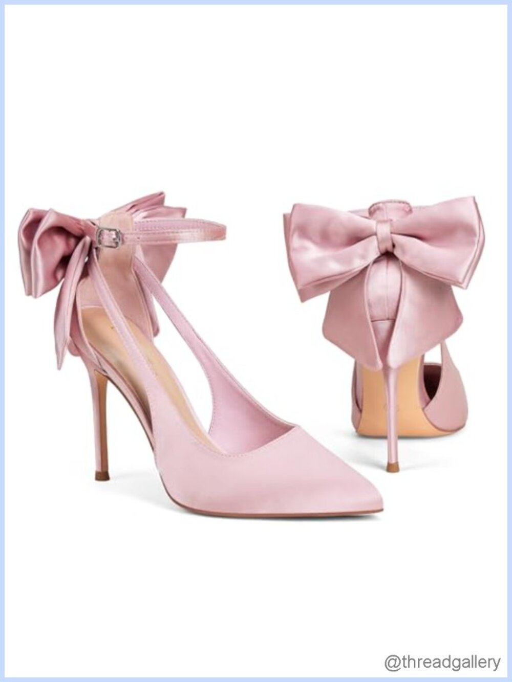 4 Inch Bow Tie Heels Pointed Toe Satin Pumps D'Orsay Ankle Strap